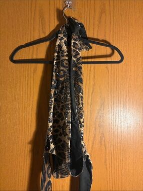 Edikted Leopard Print Sequin Halter Scarf Top - Gold Black